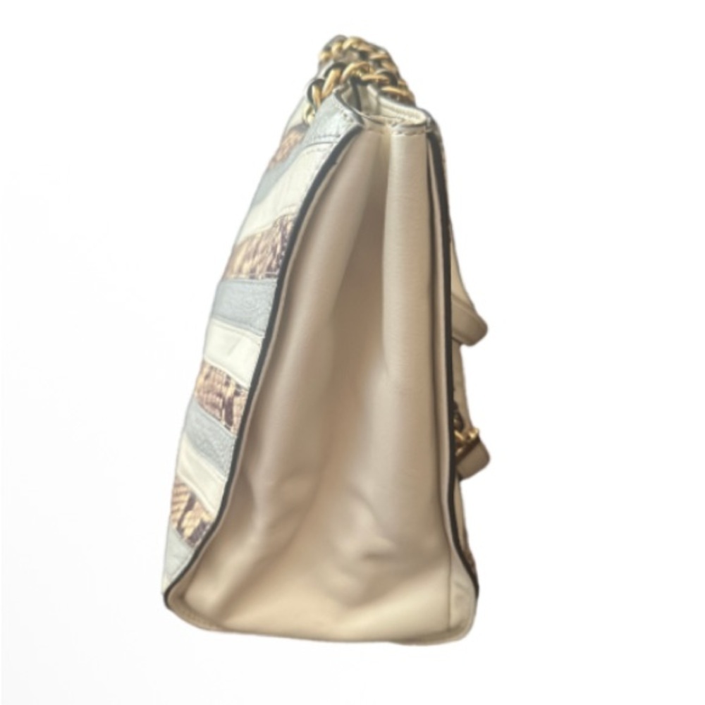 Michael Kors Gray & Cream Chevron snake print Shoulder Bag gold chain strap - Picture 3 of 16